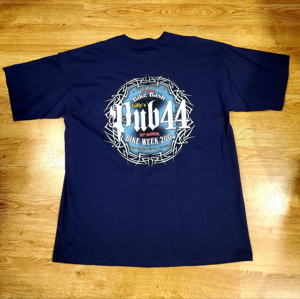 Pub 44 New Smyrna Beach, Fla. 2002 Bike Week T-shirt, Navy Blue, Size XL